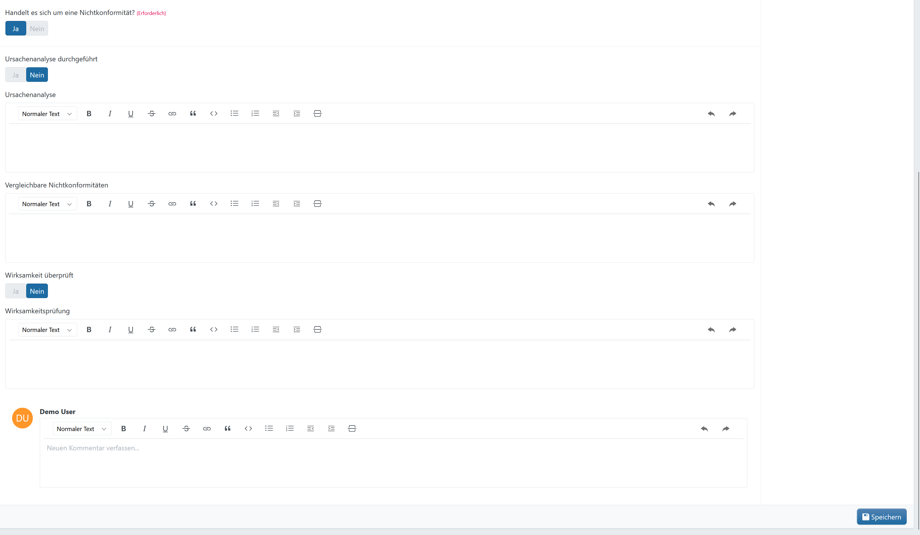 Optionen für Nichtkonformitäten